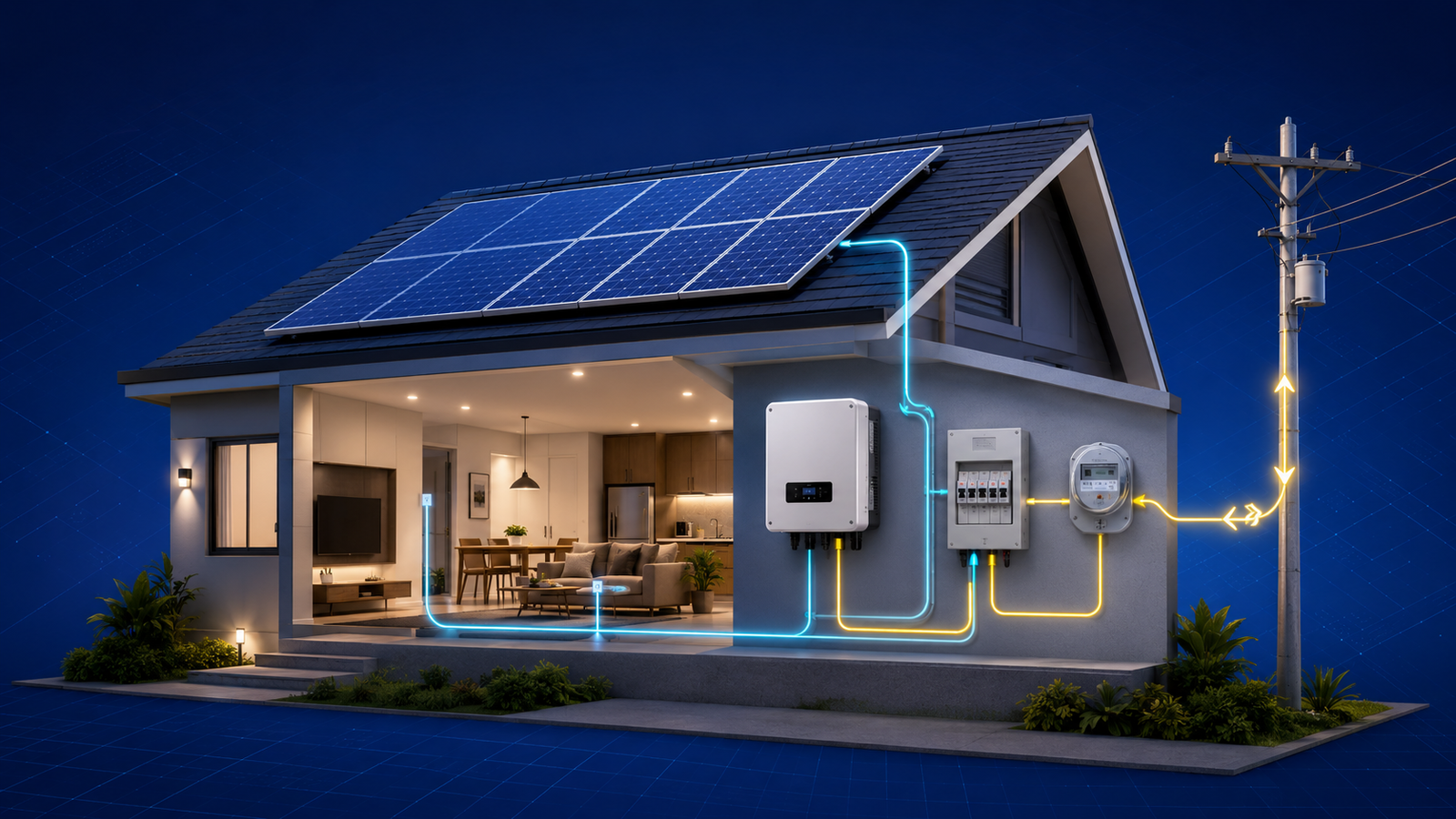 Residential rooftop solar systems connected to the utility grid