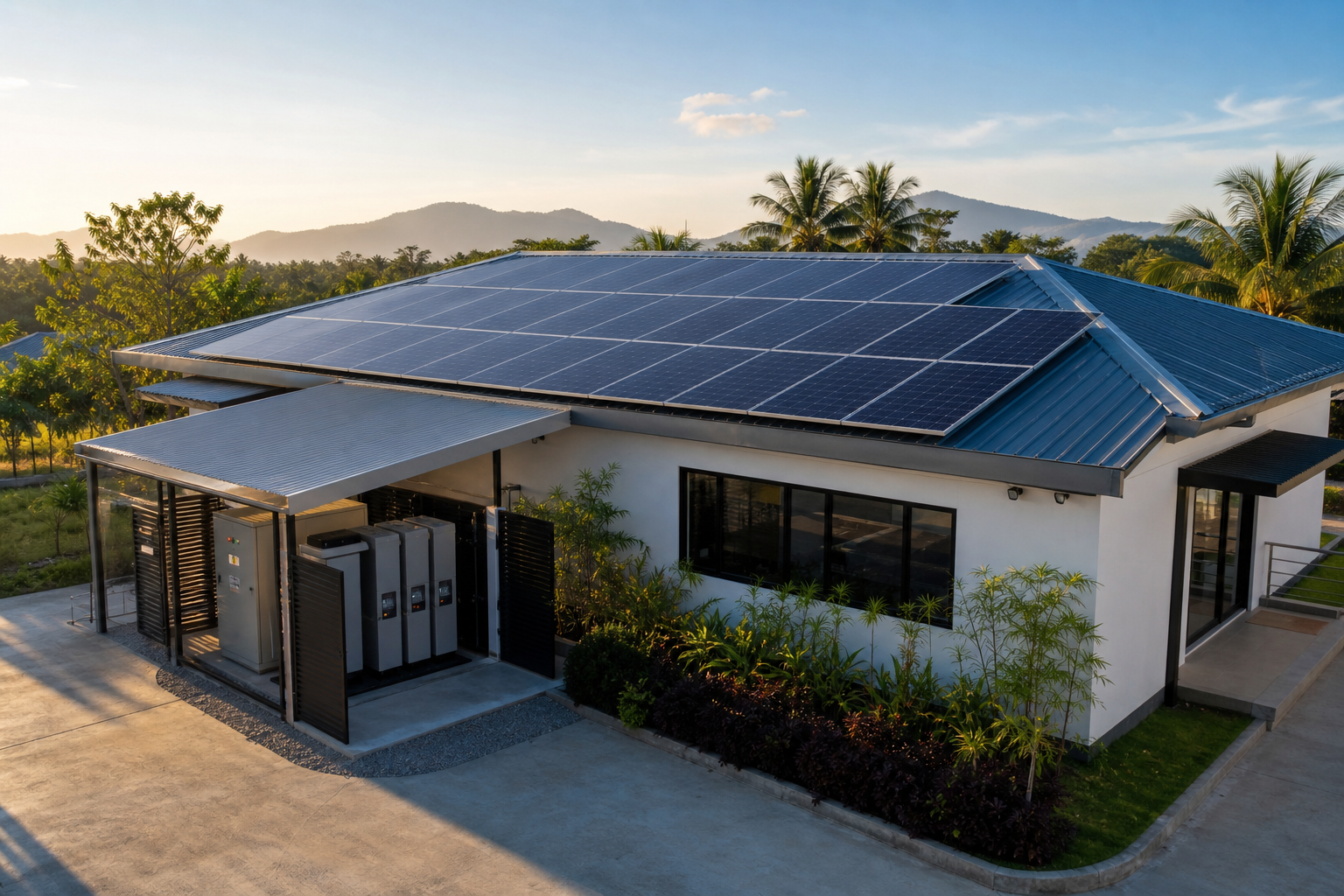 Solar panels and battery equipment for hybrid backup project
