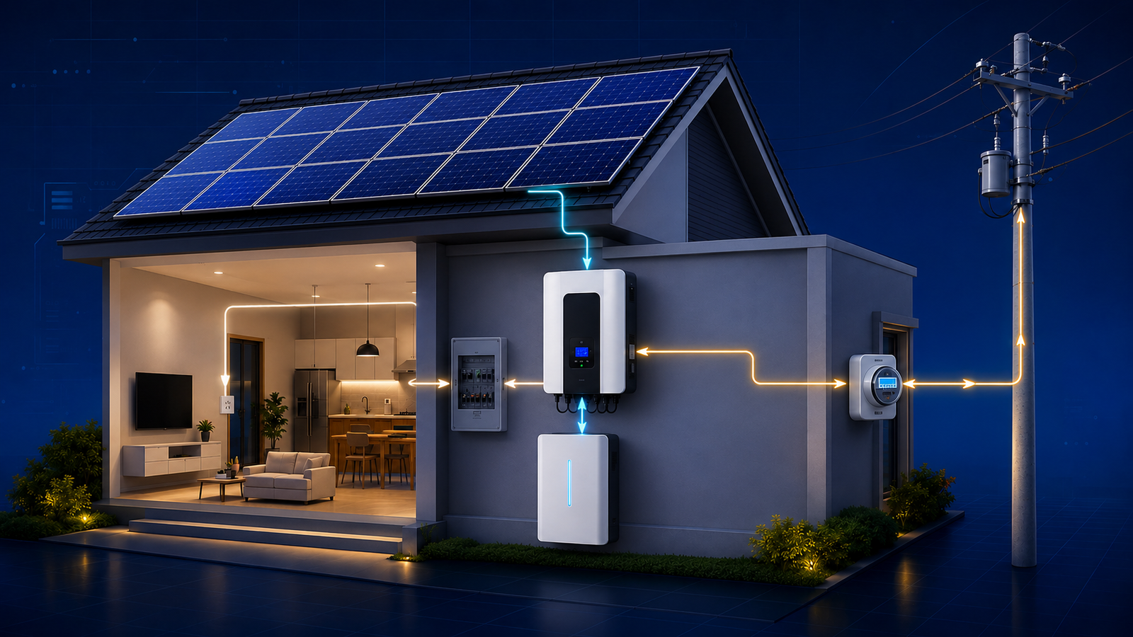 Solar panels, hybrid inverter, and battery storage system